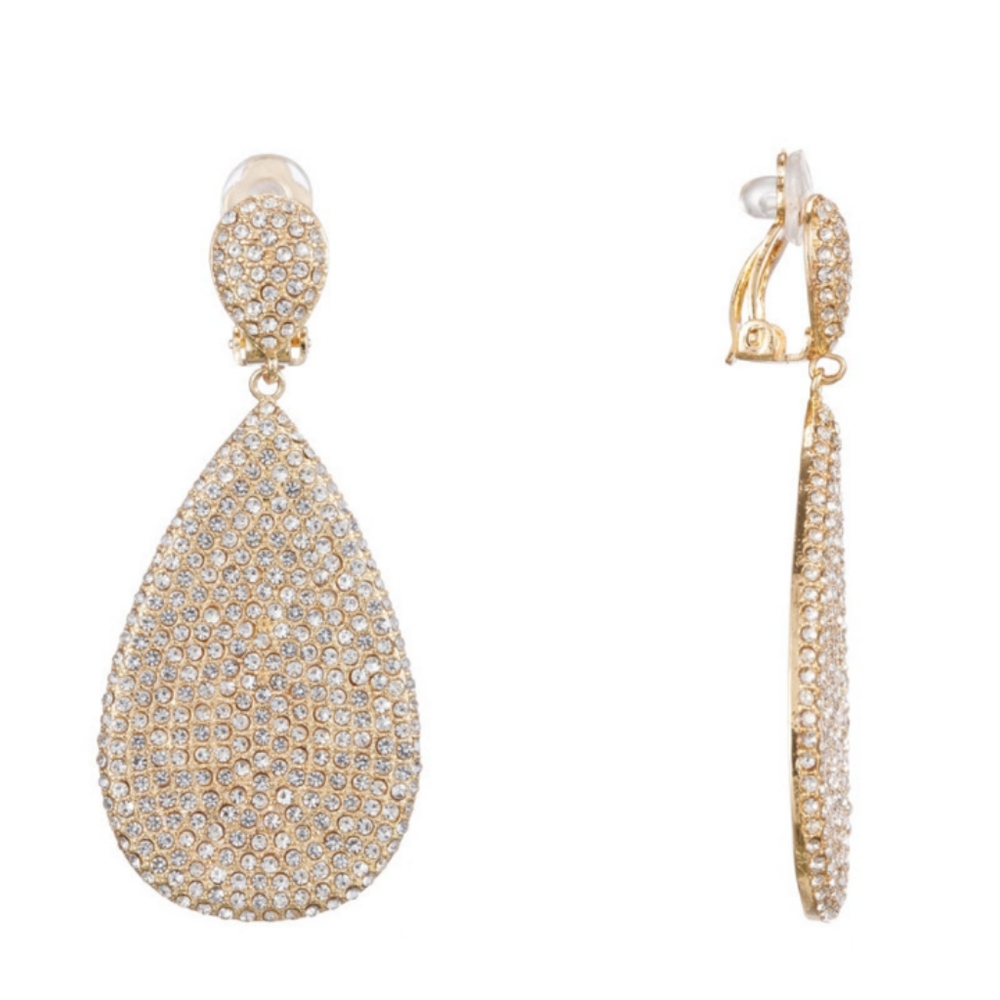 Nina Teardrop Disk Clip Earrings